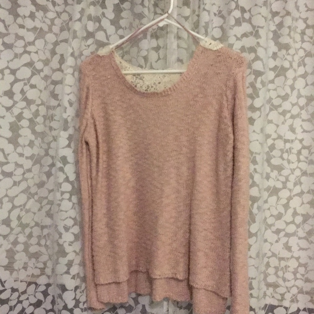 Pink knit/lace long sleeve